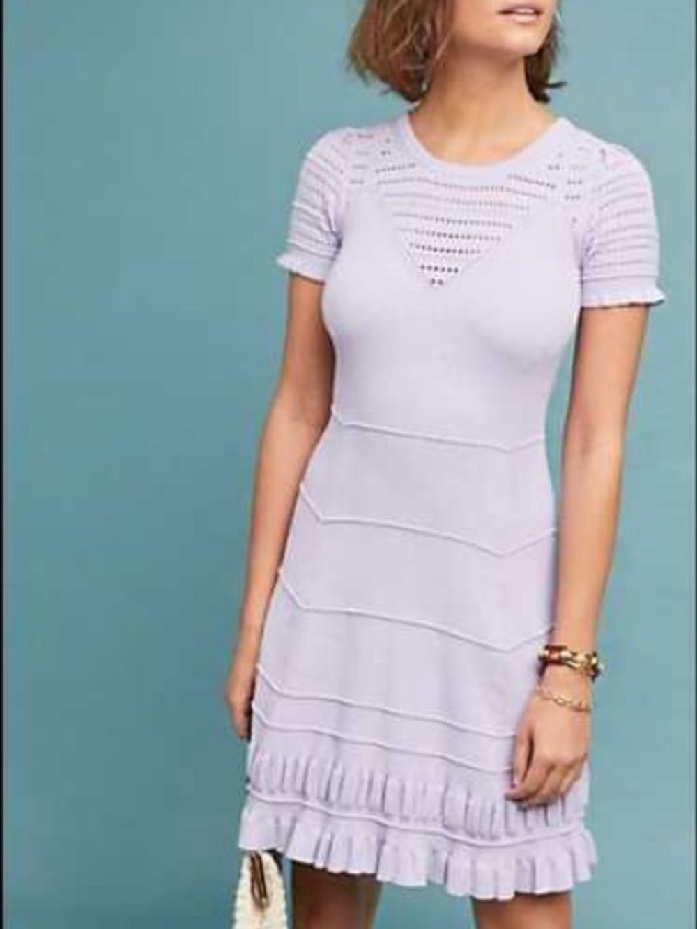 Anthropologie Maeve Lavender Scoop-Neck Knit Knee Length Dress Size Large